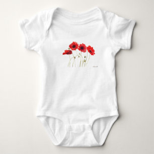 Body Para Bebê Poppies vermelhos cor-de-água floral cor-de-verão 