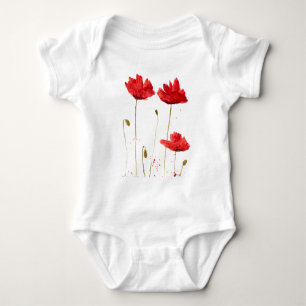 Body Para Bebê Poppies vermelhos cor-de-água floral cor-de-verão 
