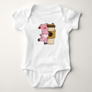 Body Para Bebê Porco com café
