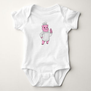 Body Para Bebê Porco como Cozinheiro com Chapéu de Chef