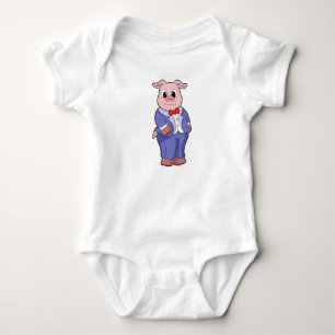 Body Para Bebê Porco como Noivo com Terno