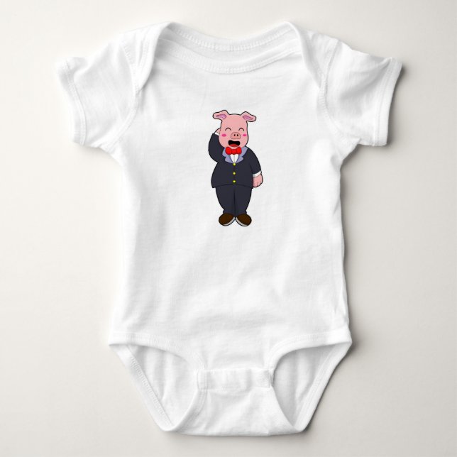 Body Para Bebê Porco como Noivo com Terno e Gravata (Frente)