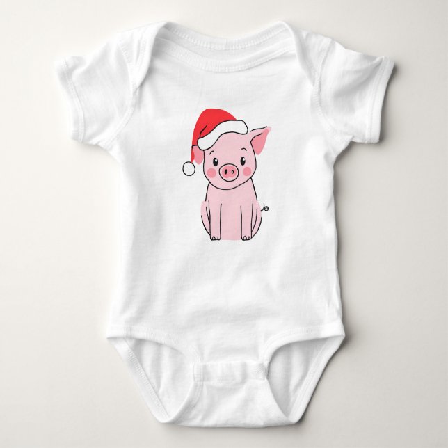 Body Para Bebê Porco de Natal de Férias com Santa Hat (Frente)
