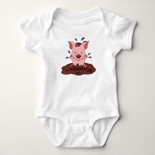 Body Para Bebê Porco Fofo Brincando Na Lama