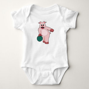 Body Para Bebê Porco na Boliche com Bola de boliche