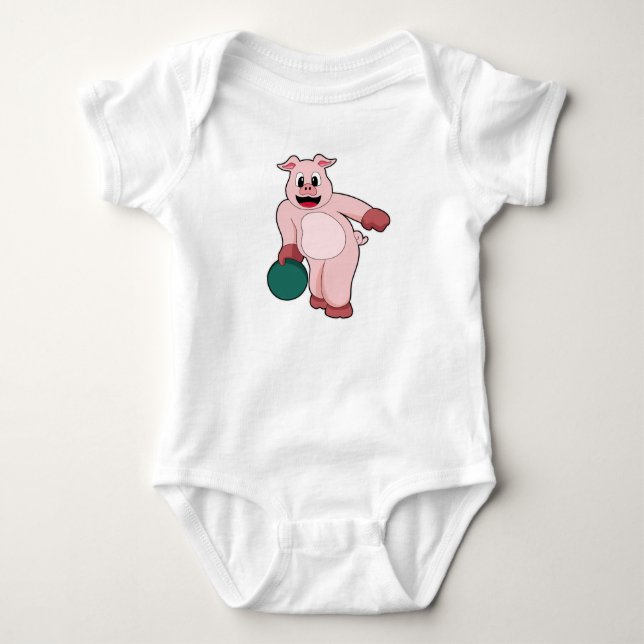 Body Para Bebê Porco no boliche com bola de boliche (Frente)