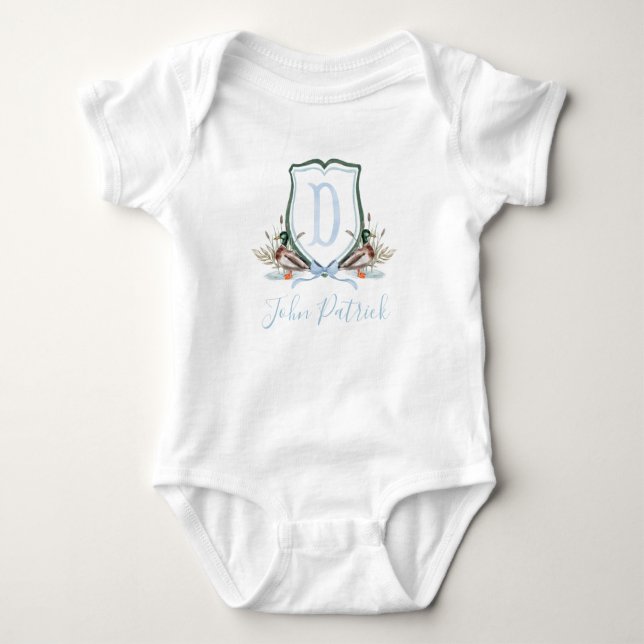 Body Para Bebê Preppy Southern Blue Duck Boy Baby Chá de fraldas (Frente)
