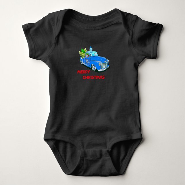 Body Para Bebê Presente de árvore de caminhão de madeira de Natal (Frente)