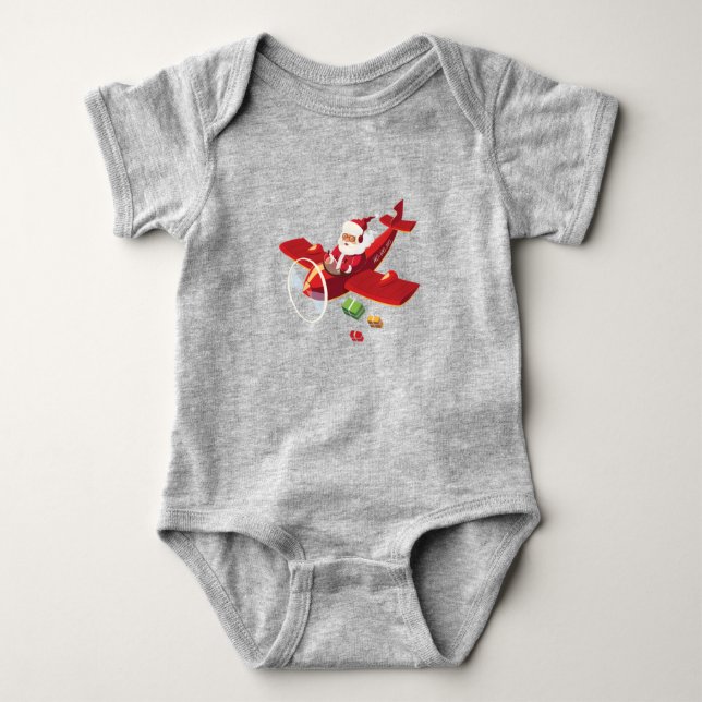 Body Para Bebê Presente de Avião Voador do Piloto Papai Noel de N (Frente)