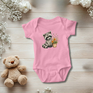 Body Para Bebê Presente de Bebê Menina Guaxinim Flores Silvestres