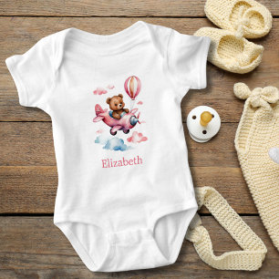 Body Para Bebê Presente de Bebê Menina Urso Voando Avião