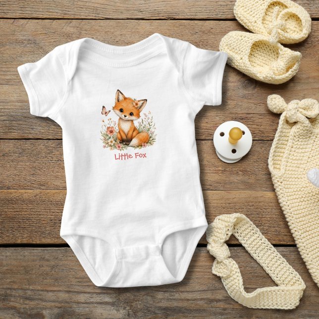 Body Para Bebê Presente de Florais de Raposa Bebê com Monograma P (Baby Fox Wildflowers Baby Girl Baby Body Suit, Baby Shower gift, new baby girl gift Personalized)