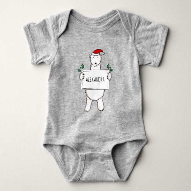 Body Para Bebê Presente de Urso Polar de Natal Bonito Personaliza (Frente)