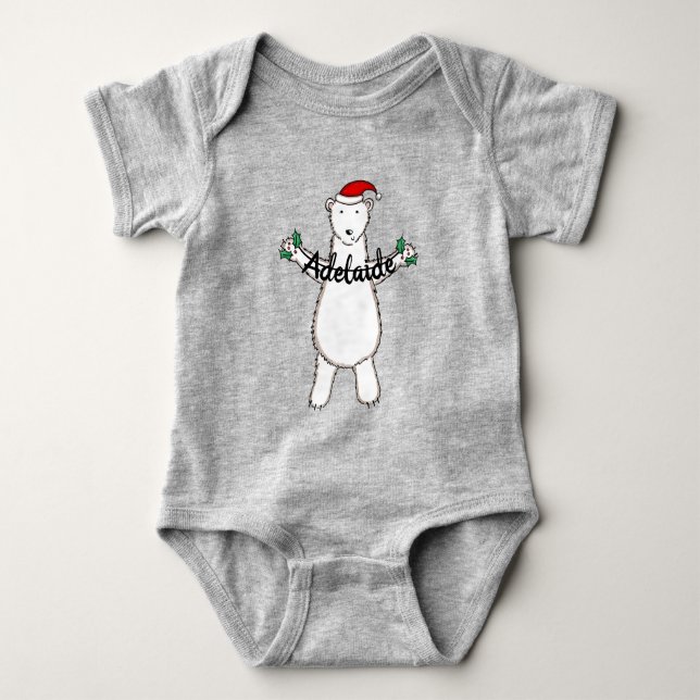 Body Para Bebê Presente de Urso Polar de Natal Bonito Personaliza (Frente)