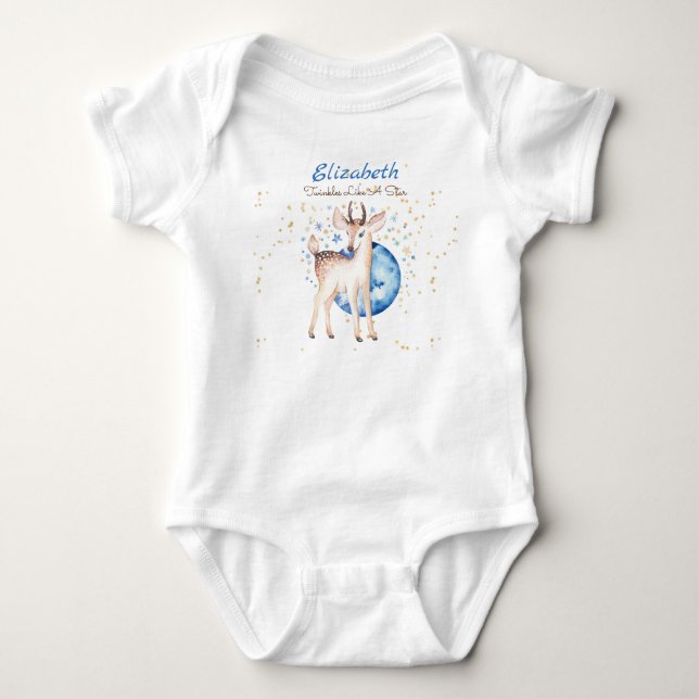 Body Para Bebê Presente Floral Bebê Estrelas Brilhantes Cervo da  (Frente)