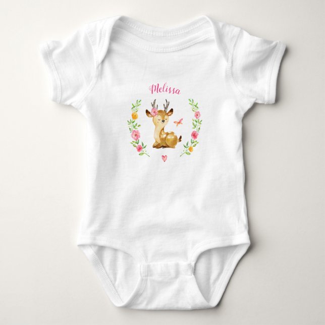 Body Para Bebê Presente Personalizado de Chá de Bebê Menina Veado (Frente)