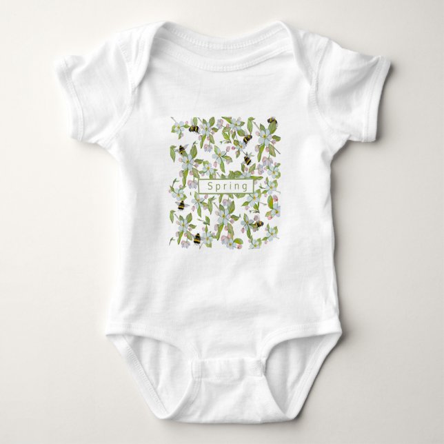 Body Para Bebê Primavera jardim florescente e mamangabas (Frente)