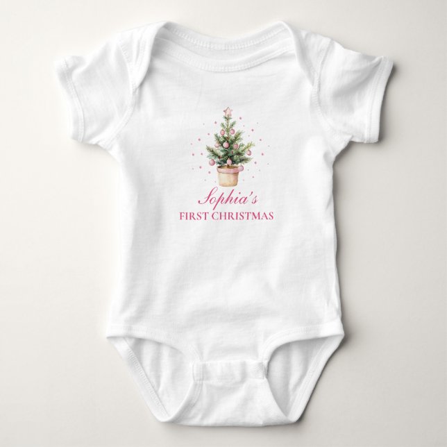 Body Para Bebê Primeira Árvore de Natal da Bebê Menina (Frente)