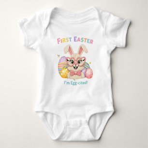 Body Para Bebê Primeira Páscoa do Bebê Adorável Coelho Emocionado