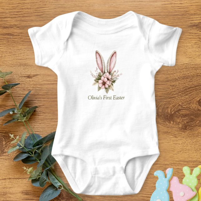 Body Para Bebê Primeira Páscoa do Bebê Body rosa e verde claro (Criador carregado)