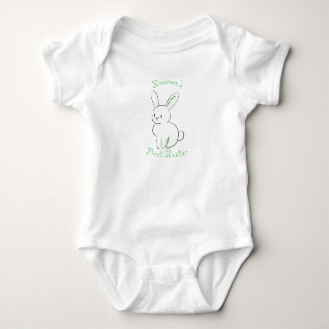 Body Para Bebê Primeira Páscoa do bebê com coelho sentado fofo ve (Frente)