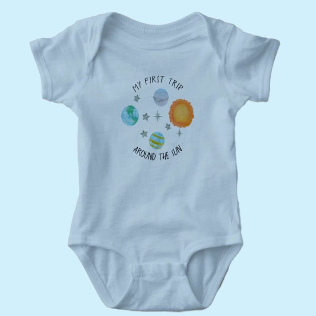 Body Para Bebê Primeira Viagem Em Torno Do Sol Aniversário Planet (Criador carregado)