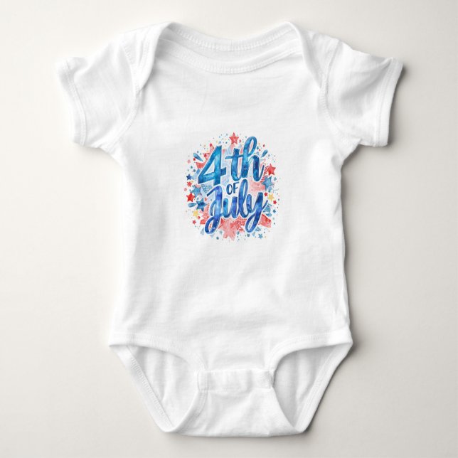 Body Para Bebê Primeiro 4 de Julho em Aquarela (Frente)