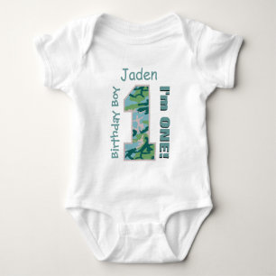 Body Para Bebê primeiro aniversario Boy Green CAMO 1 ano Nome per