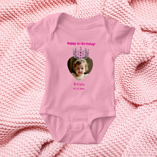 Body Para Bebê primeiro aniversario cor-de-rosa fotografia tiara
