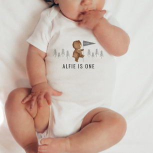 Body Para Bebê Primeiro Aniversário da Floresta Ursa