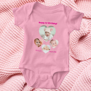 Body Para Bebê primeiro aniversario data foto colagem bebê menina