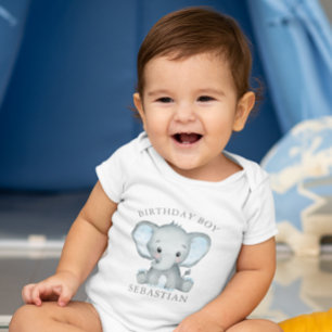 Body Para Bebê Primeiro aniversario de Aquarela de Elefante Cinto