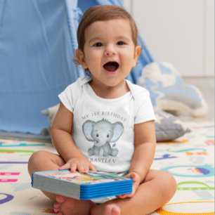 Body Para Bebê Primeiro aniversario de Aquarela de Elefante Cinto
