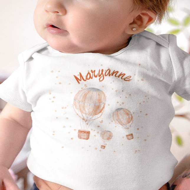 Body Para Bebê Primeiro aniversario de balão de ar quente rosa (Criador carregado)