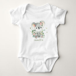Body Para Bebê Primeiro aniversario de folha verde-rosa Koala
