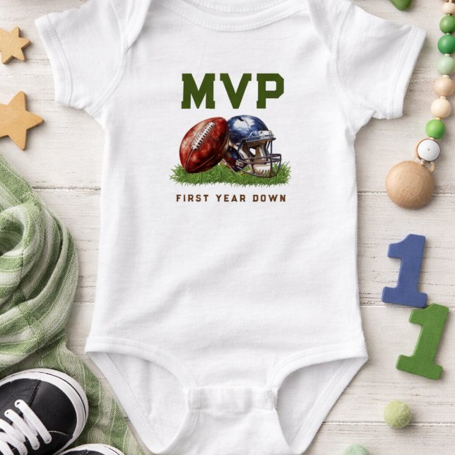 Body Para Bebê Primeiro aniversario de outono do primeiro ano de  (American Football First Year Down 1st Birthday Baby shirt)