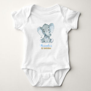 Body Para Bebê Primeiro aniversario de Roupa Azul de Elefante Men