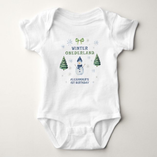 Body Para Bebê Primeiro aniversario de Winter Onederland Snowman (Frente)