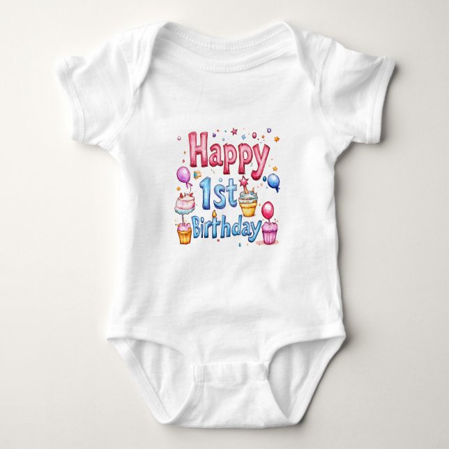Body Para Bebê Primeiro aniversario Feliz - Design de Ilustração  (Frente)