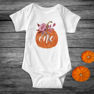 Body Para Bebê Primeiro aniversário Floral Pumpkin um