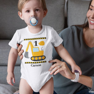 Body Para Bebê Primeiro aniversario Personalizado da Escavadora d