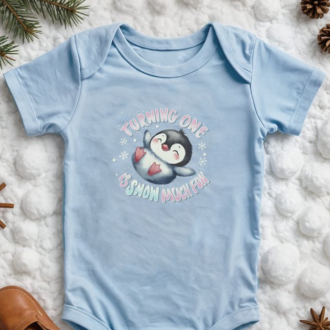 Body Para Bebê Primeiro aniversario pinguim neve muito divertida  (Penguin 1st birthday party outfit Winter wonderland cute animals snow much fun theme one piece)