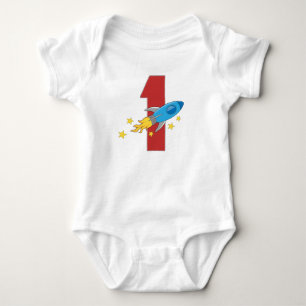 Body Para Bebê primeiro aniversario Retro Rocket