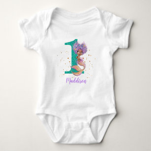 Body Para Bebê Primeiro aniversario Sereia Afro-Americano Baby Bo