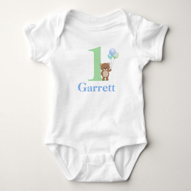 Body Para Bebê Primeiro Aniversário Urso e Balões (Frente)