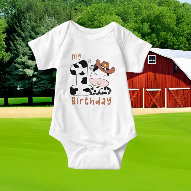 Body Para Bebê primeiro bebê unisex fofo vaca de aniversário (Criador carregado)