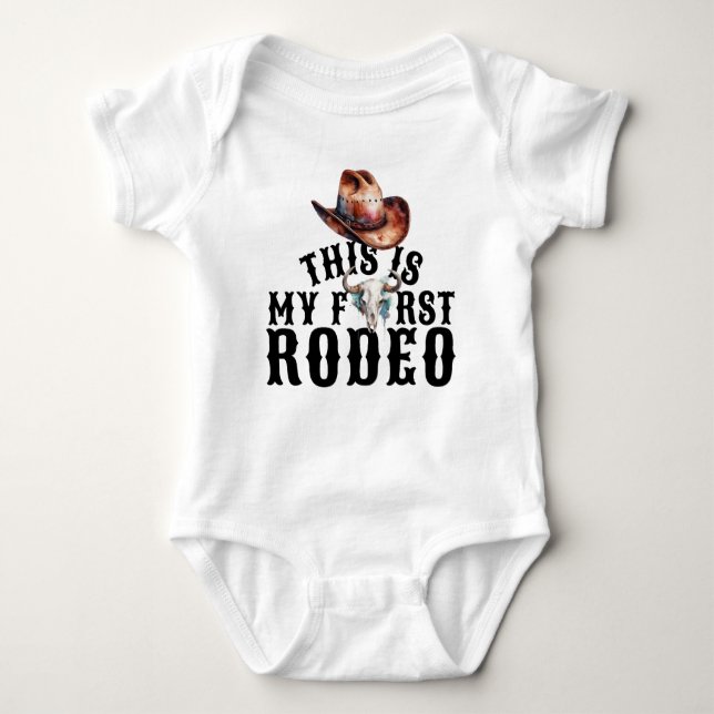 Body Para Bebê Primeiro Cabeleireiro Rodeo Hat Cow Skull (Frente)