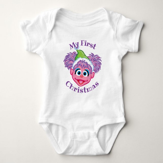 Body Para Bebê Primeiro Chapéu de Papai Noel de Natal Abby (Frente)
