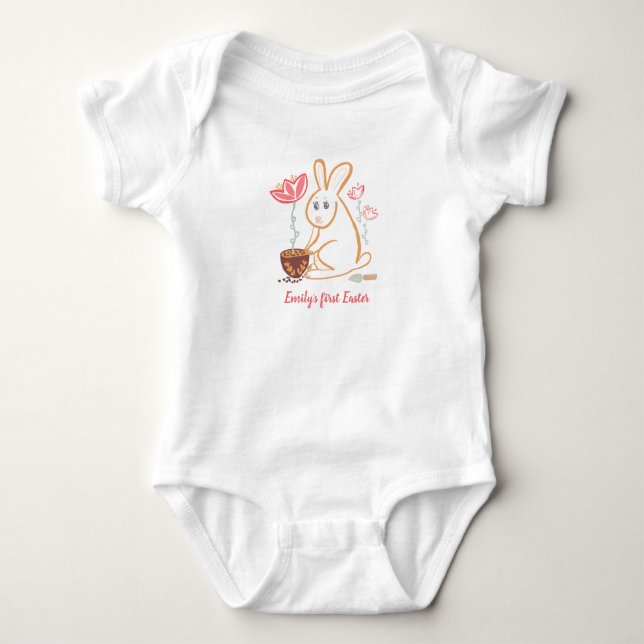 Body Para Bebê Primeiro coelho de Páscoa da Bebê Jardim Desenho F (Frente)