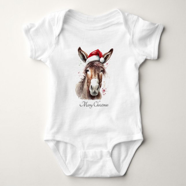 Body Para Bebê Primeiro Conjunto de Natal do Pequeno Burro (Frente)